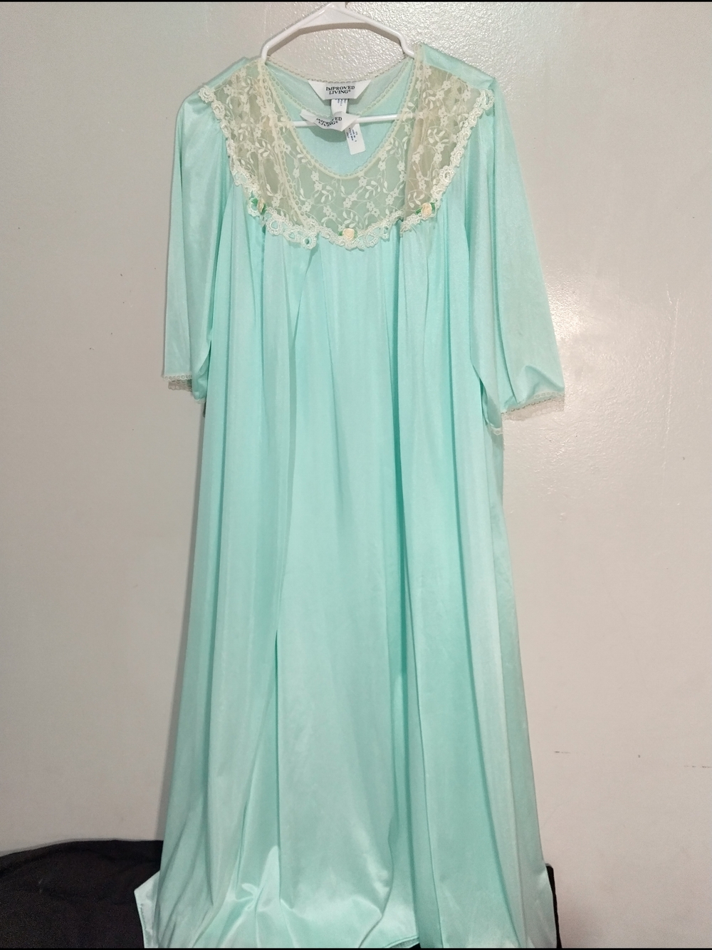 jcpenney Vintage Set 2 Piece Mint Aqua Nightgown with Cream Lace Yoke